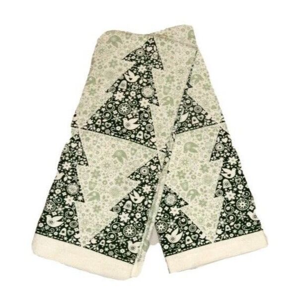 Martha Stewart Old World Trees Kitchen Towels Floral Doves Snowflake Green 2-Pc - Picture 3 of 3